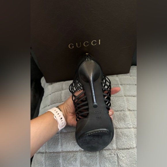 GUCCI leather Saddle Soft Lux Caged Peep Toe sandals size 38 1/2 - Picture 5 of 9